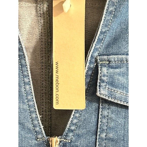 MEBON Denim Utility Jumpsuit Shorts Set Belted Zip Front Short Sleeve Women's M - Picture 4 of 12